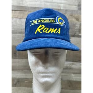 Vintage Los Angeles Rams Corduroy Snapback Hat Script Blue ANNCO NFL Pro Model